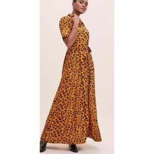 Anthropologie Porridge Vianne Maxi Shirt Dress Cheetah Animal Print Size 4